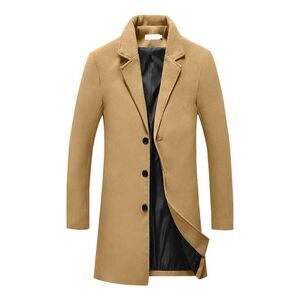Trench Coat Notch Lapel Single Breasted Classic Long Pea Coats Overcoat Khaki